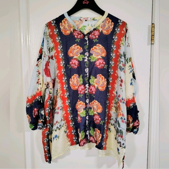 Johnny Was Silk Kallipoe Boho Tunic Women's Medium Bohochic Oversized Floral - Picture 4 of 8